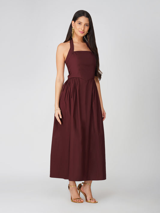 Brown Halter Neck Dress