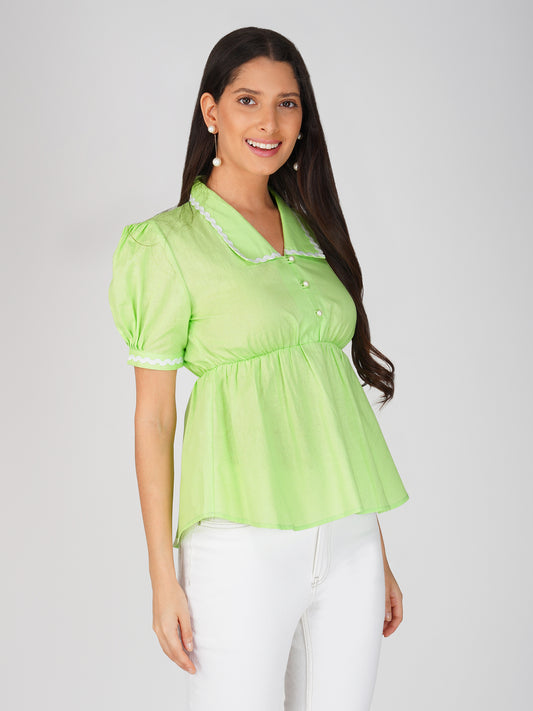 Green Peter Pan Collar Top