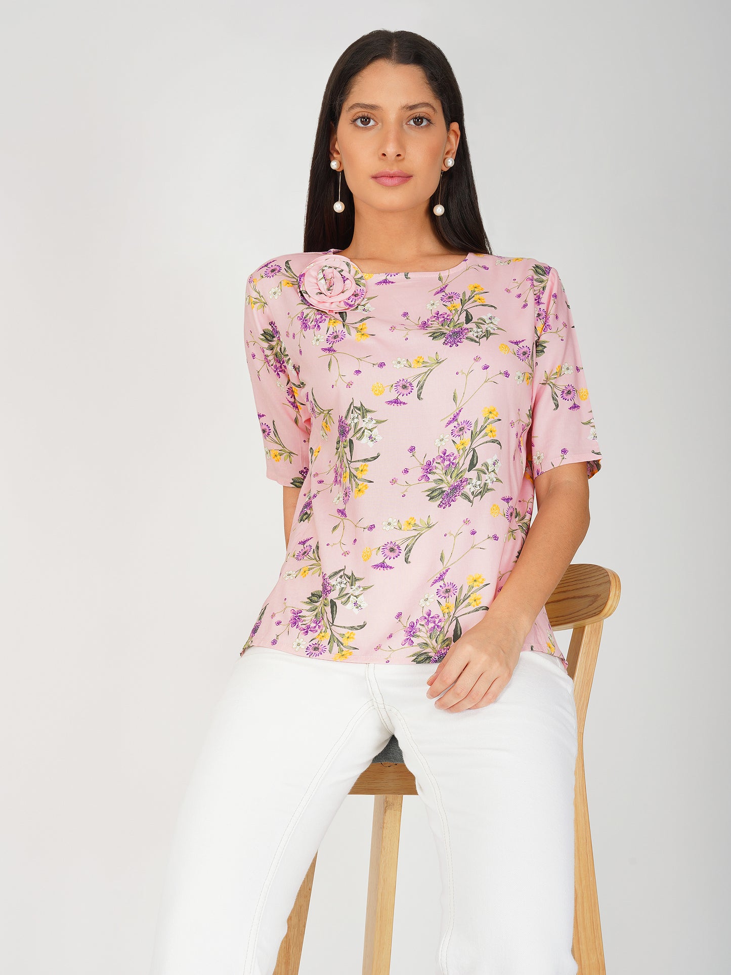 Pink Floral Applique Top