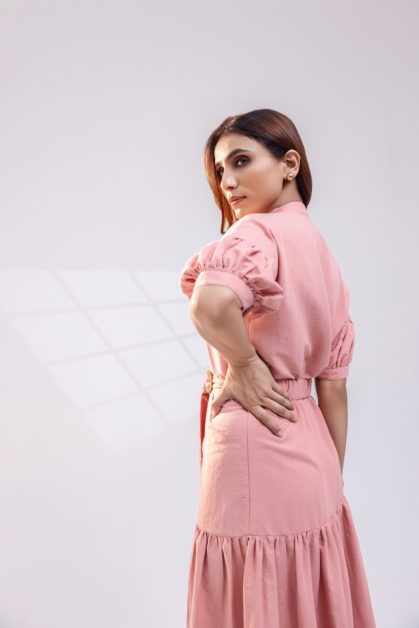 Coral Ruffled Midi Dress