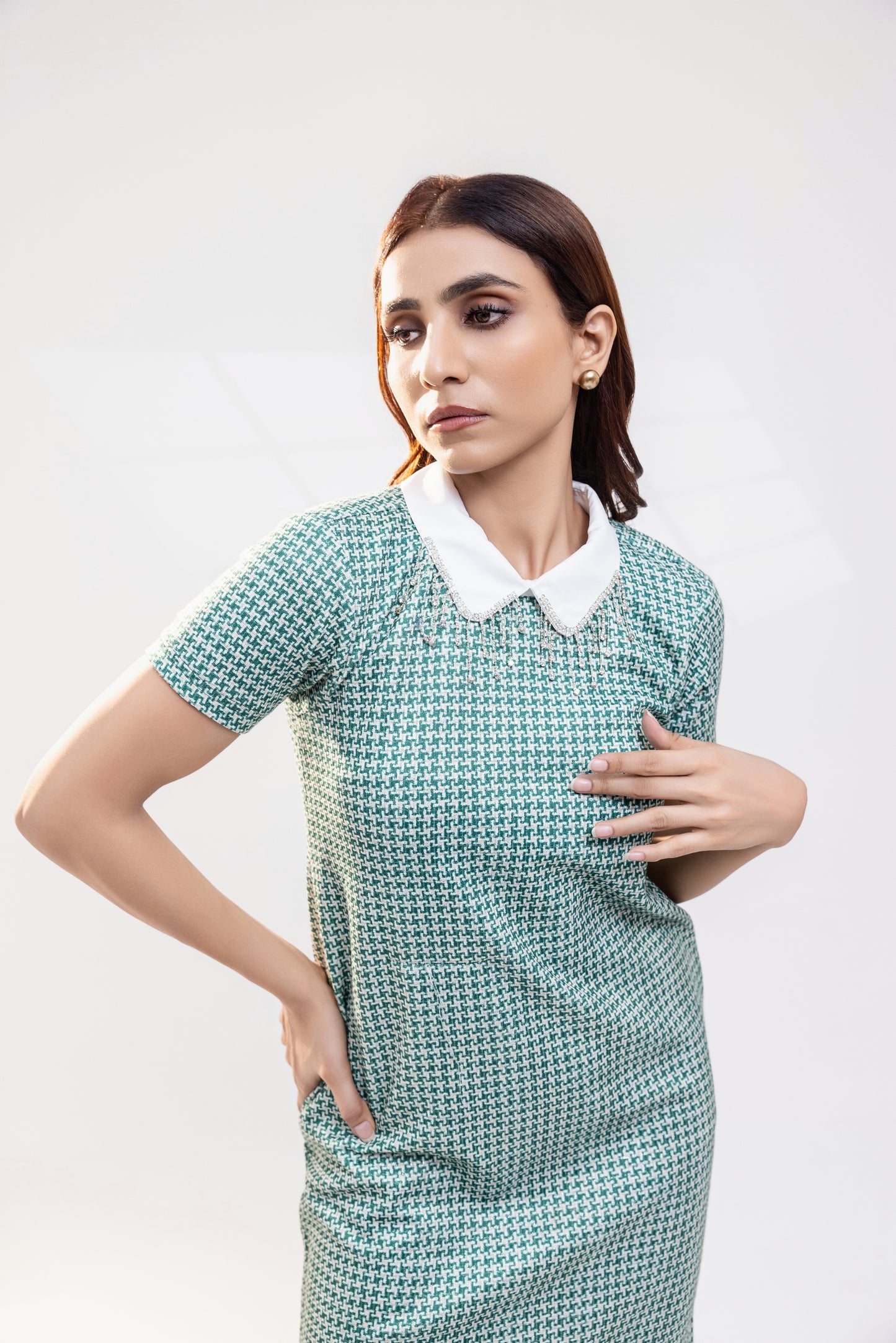 Knit Dress With Beaded Peter Pan Collar