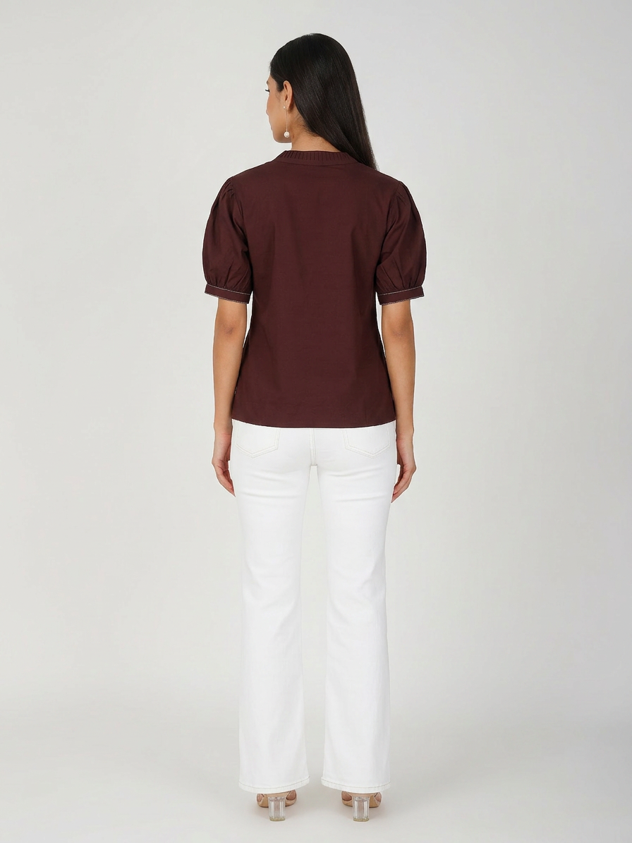 Brown Topstitch Detailing Top