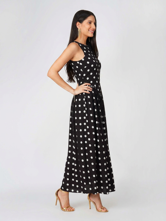 Polka Dot Sleeveless Maxi Dress