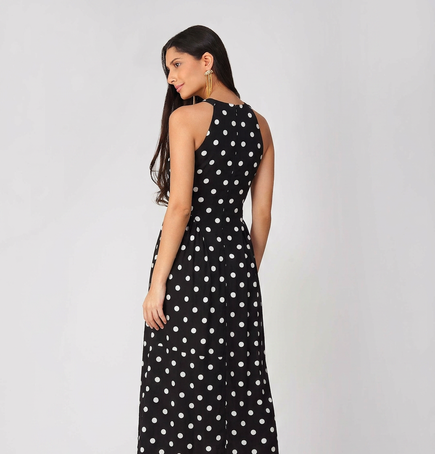 Polka Dot Sleeveless Maxi Dress