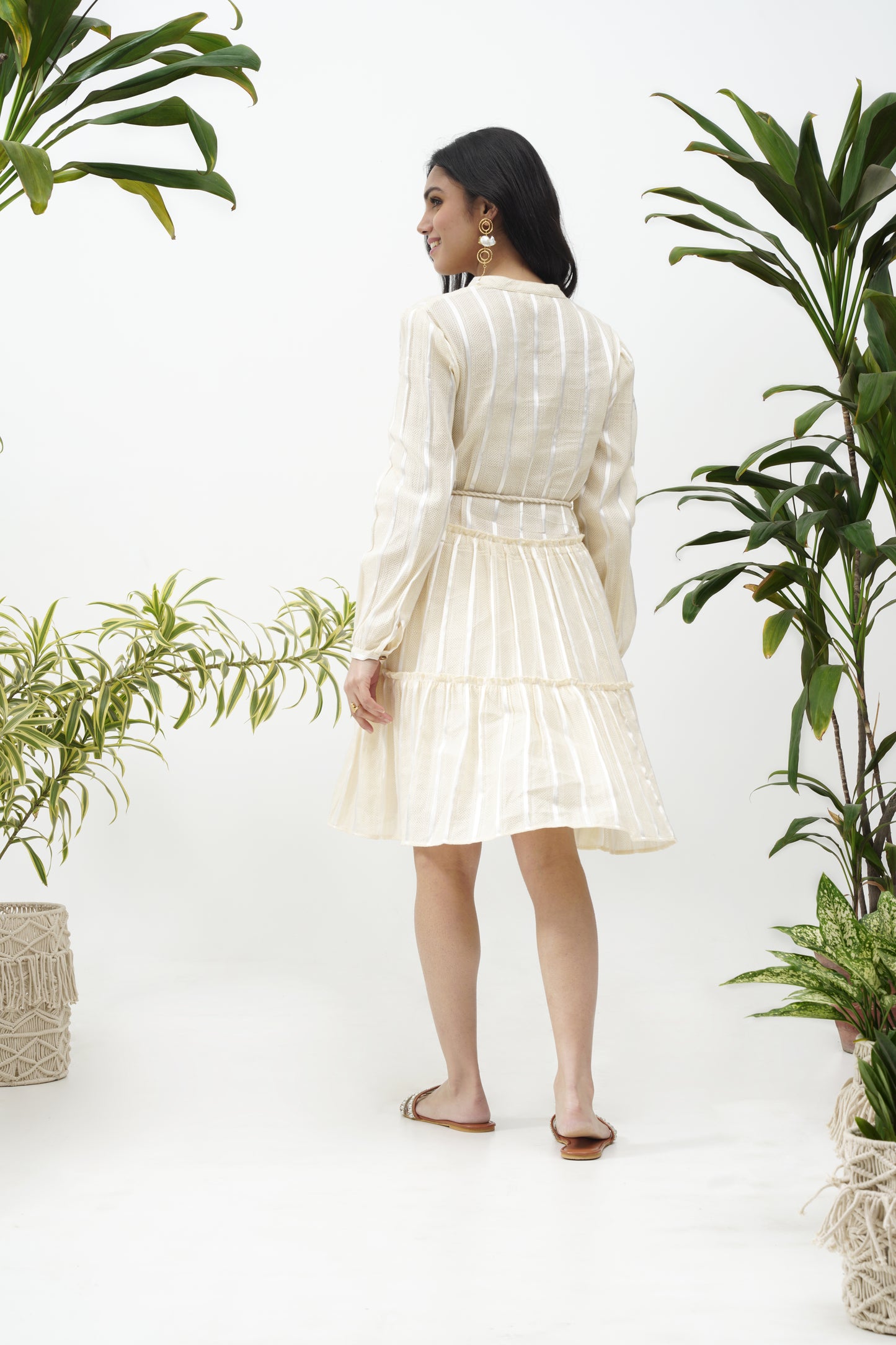 Tiered cotton dobby dress