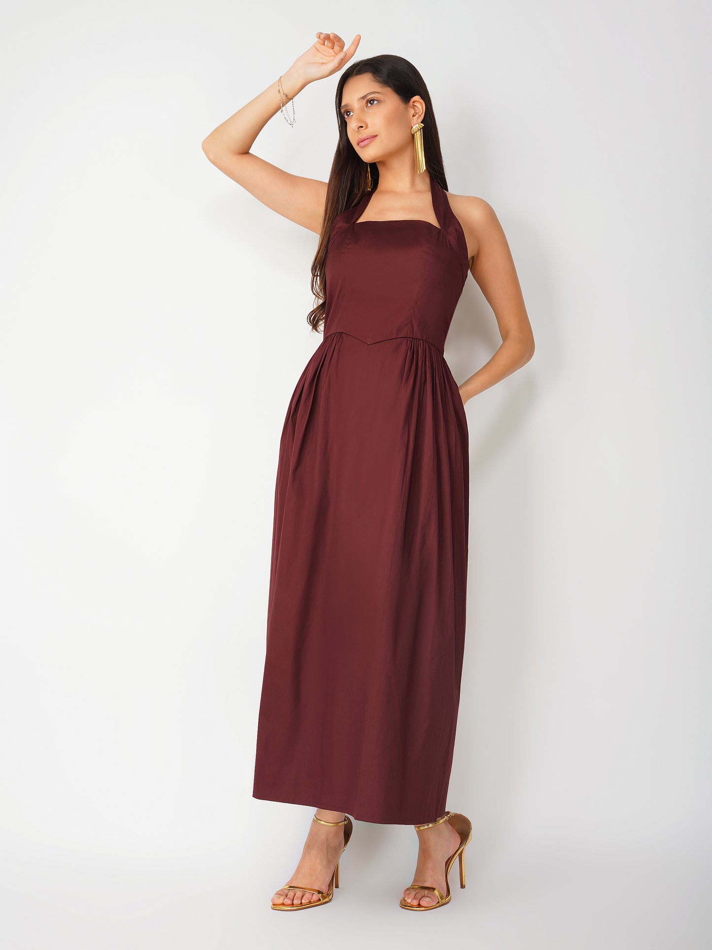 Brown Halter Neck Dress