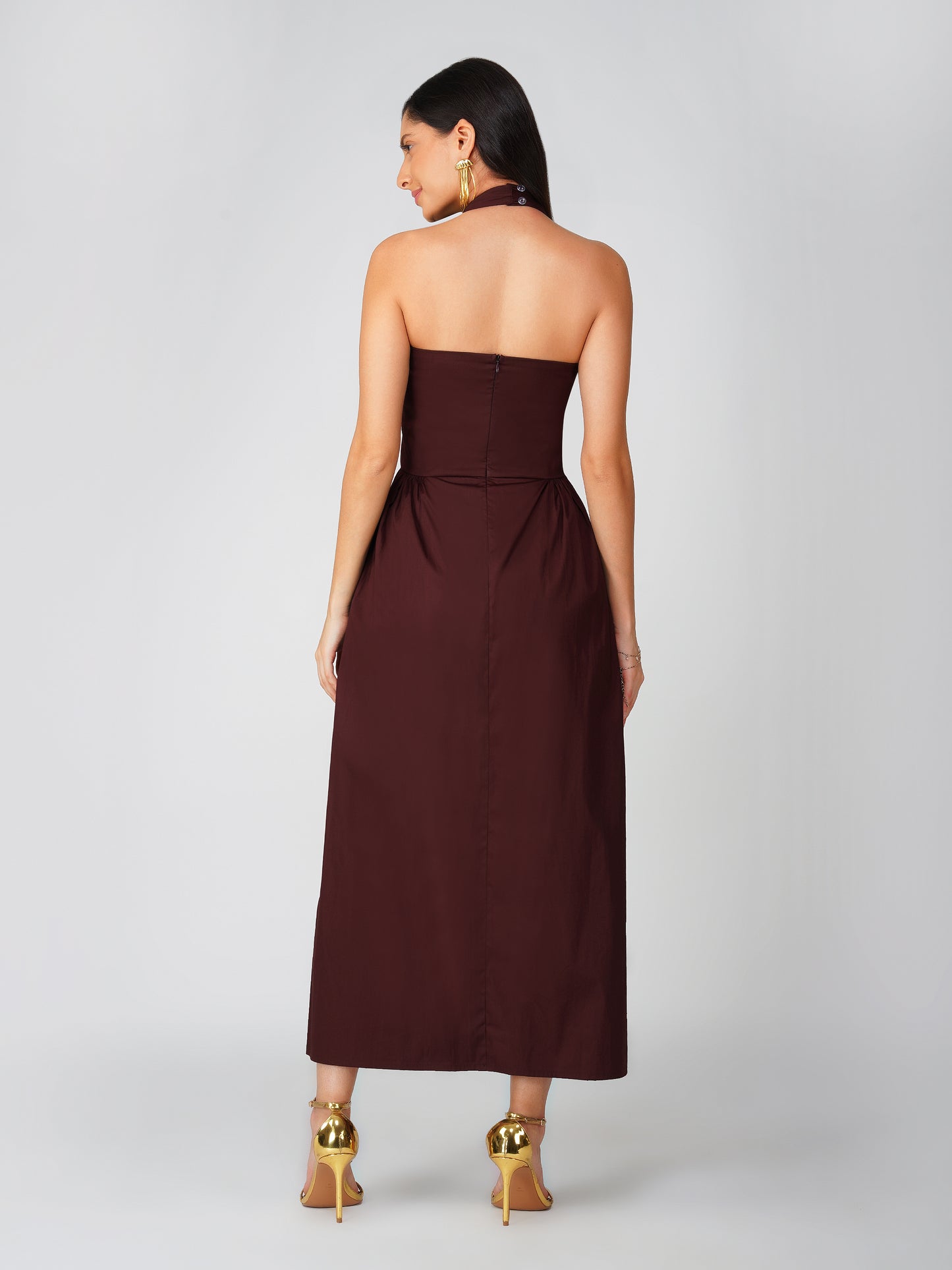 Brown Halter Neck Dress