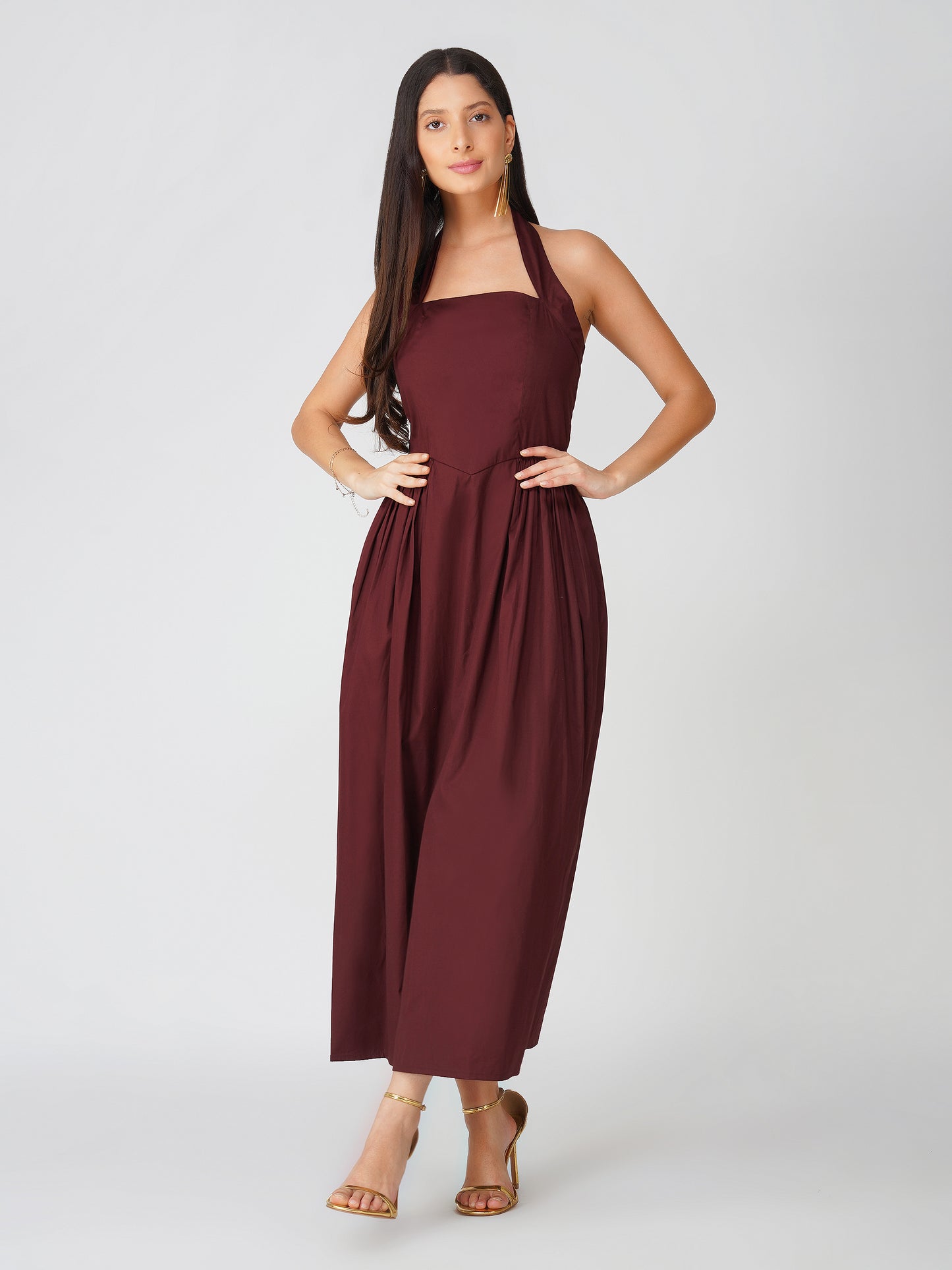 Brown Halter Neck Dress