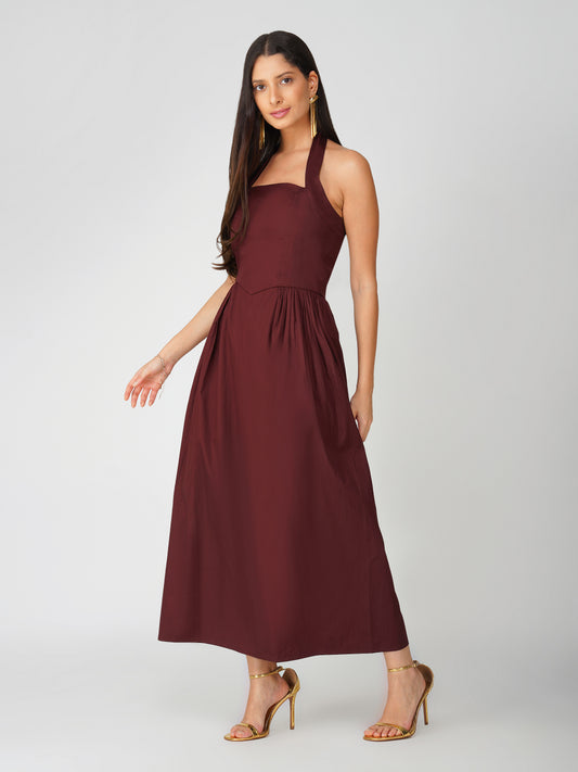 Brown Halter Neck Dress