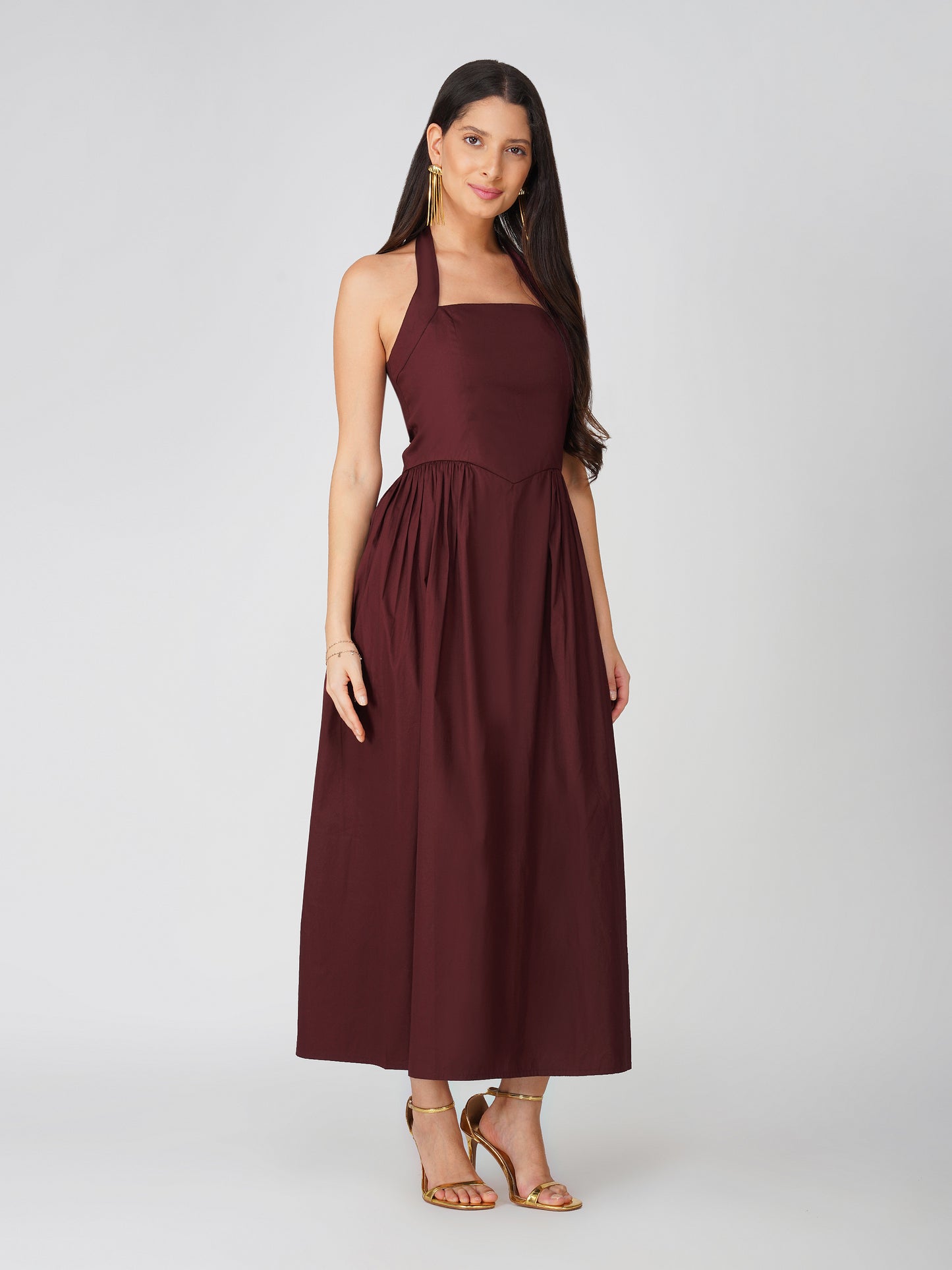 Brown Halter Neck Dress