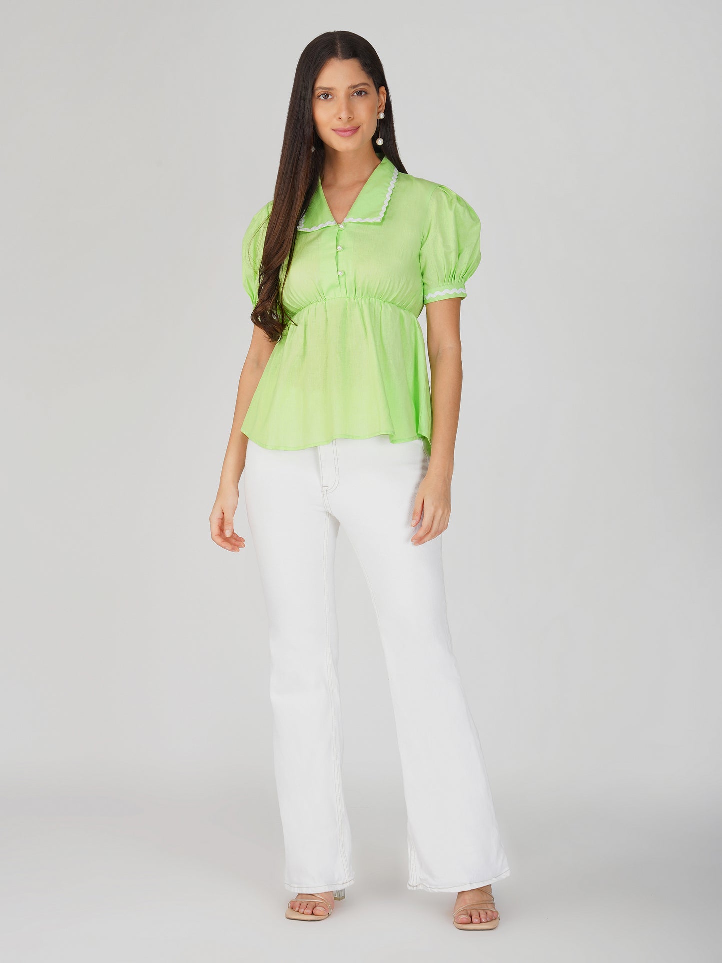 Green Peter Pan Collar Top