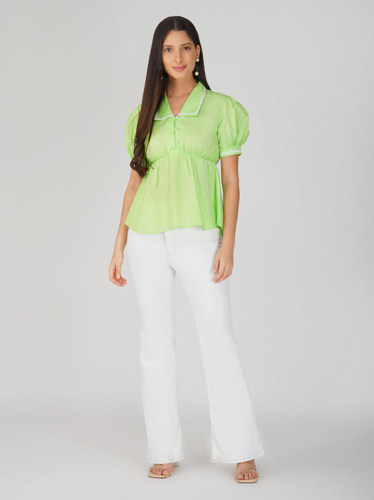 Green Peter Pan Collar Top