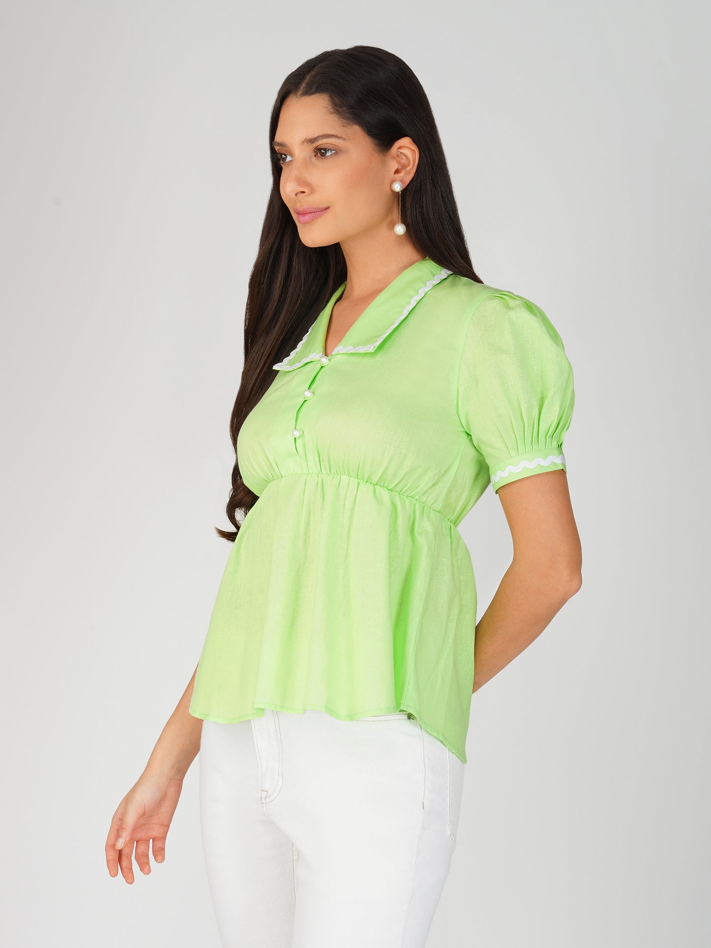 Green Peter Pan Collar Top