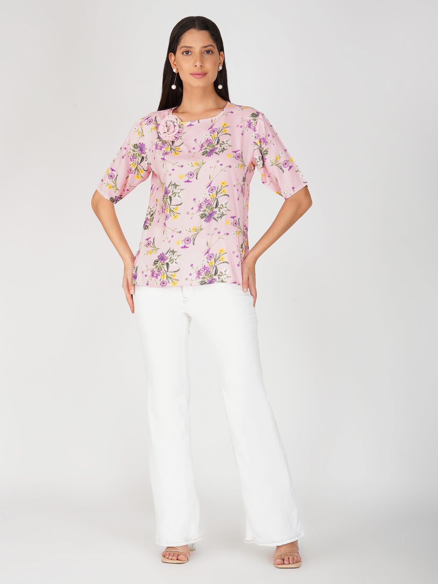 Pink Floral Applique Top