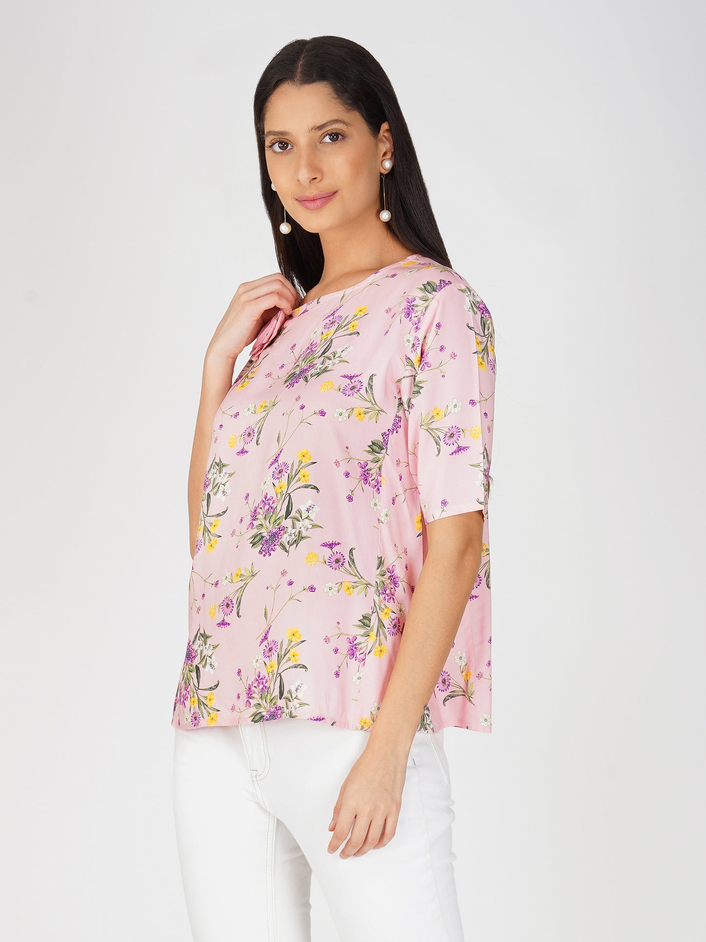 Pink Floral Applique Top