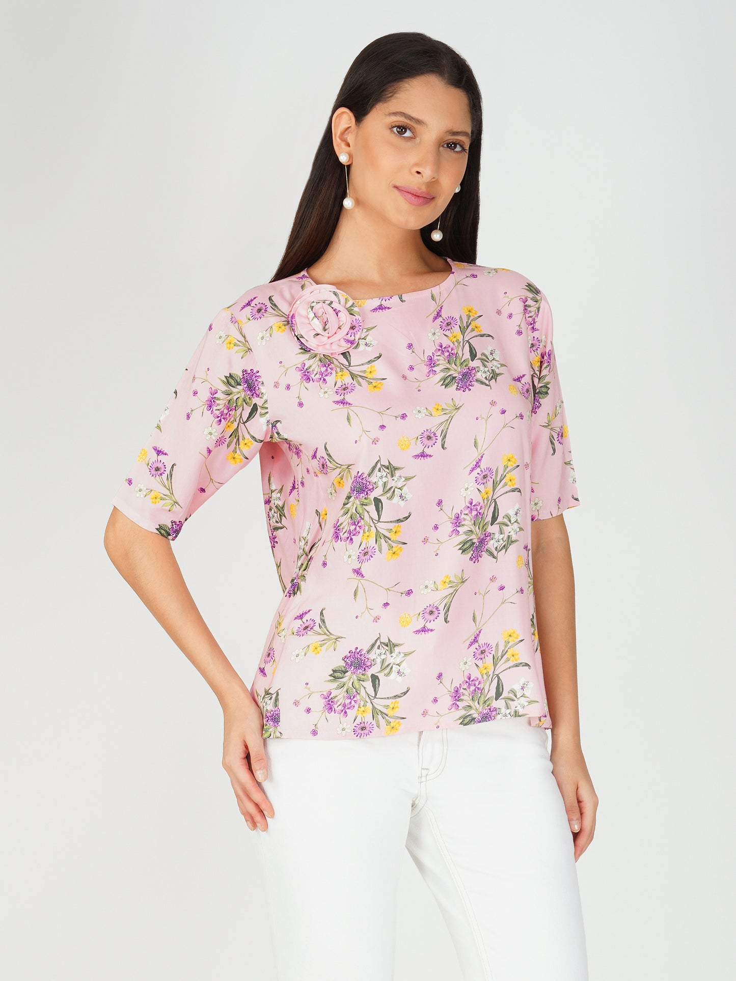 Pink Floral Applique Top