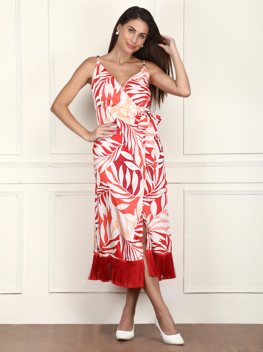 Tropical Print Wrap Dress