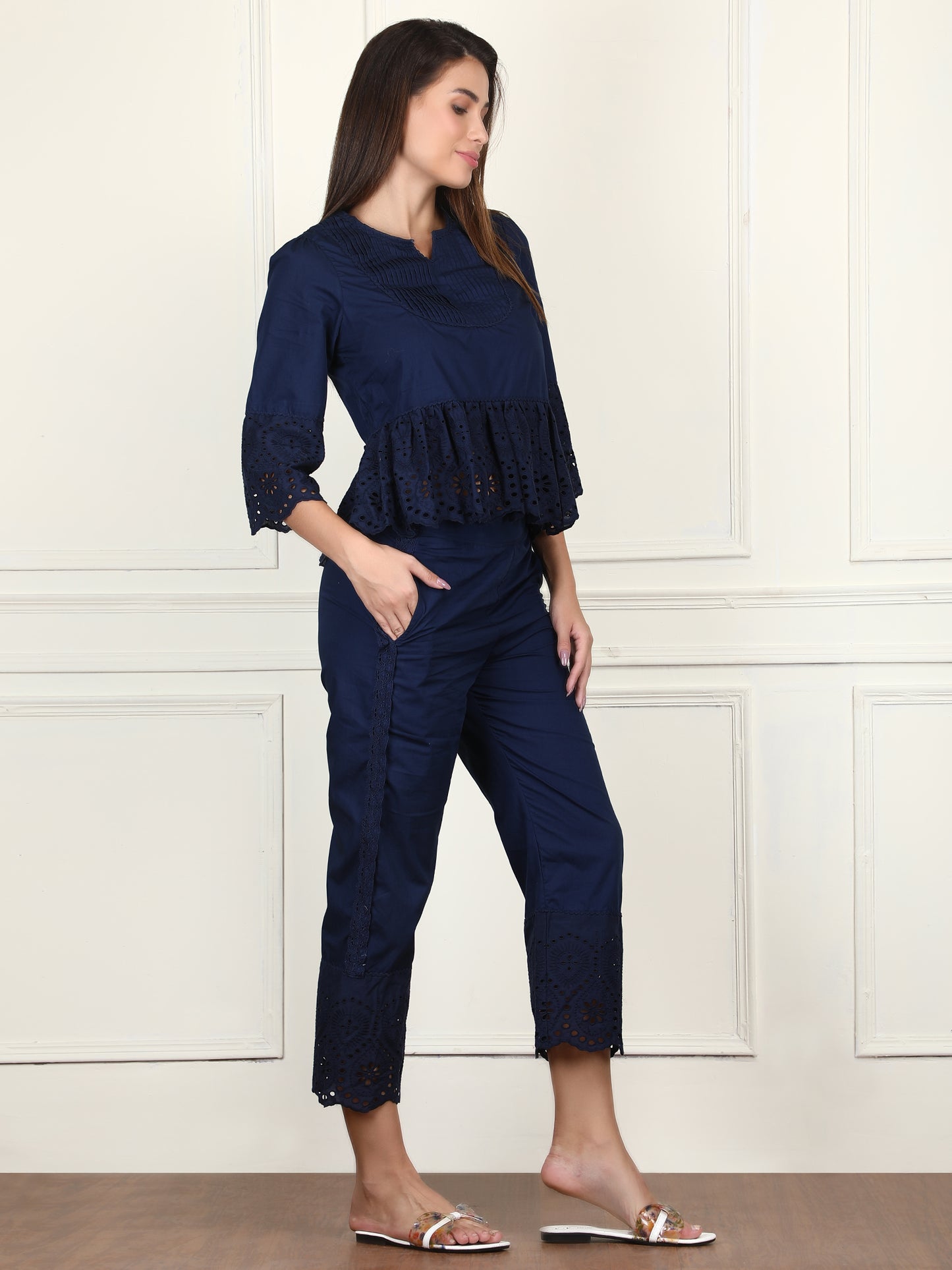 Navy Blue Ruffled Co-ord Set