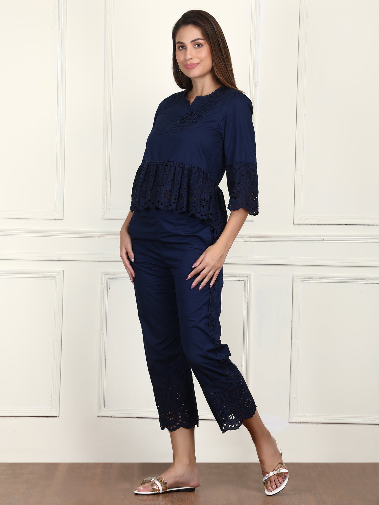 Navy Blue Ruffled Co-ord Set