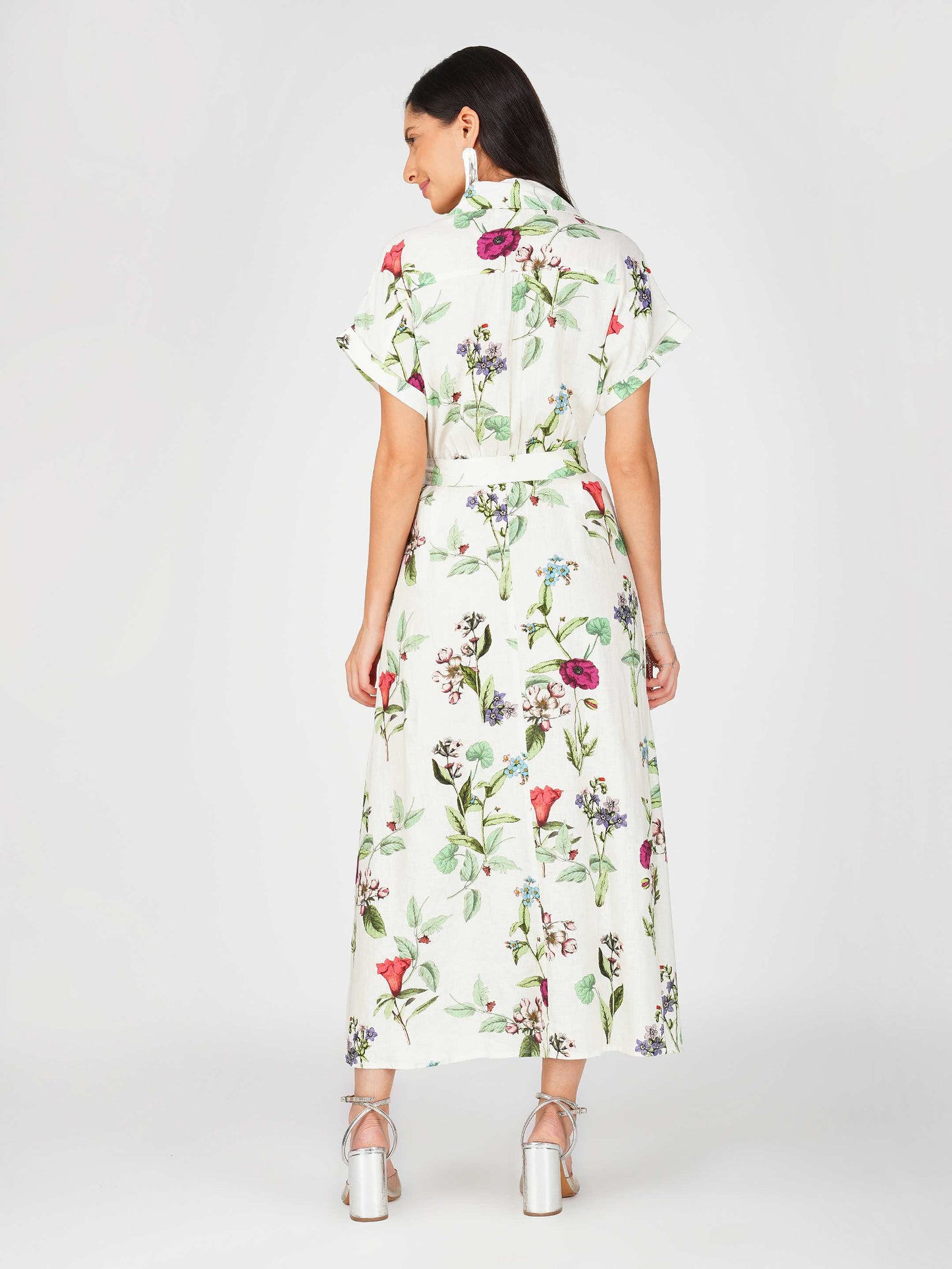 Printed Linen Midi Shirt Dress