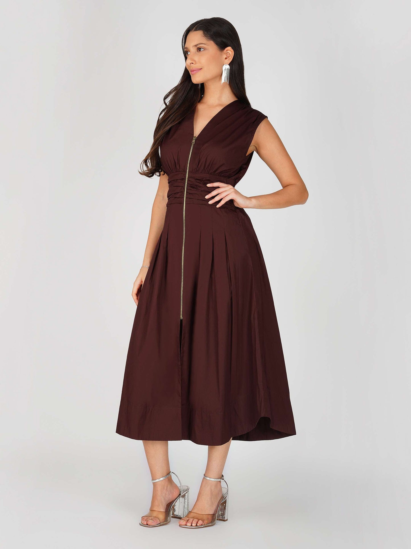 Brown Zipper Dress