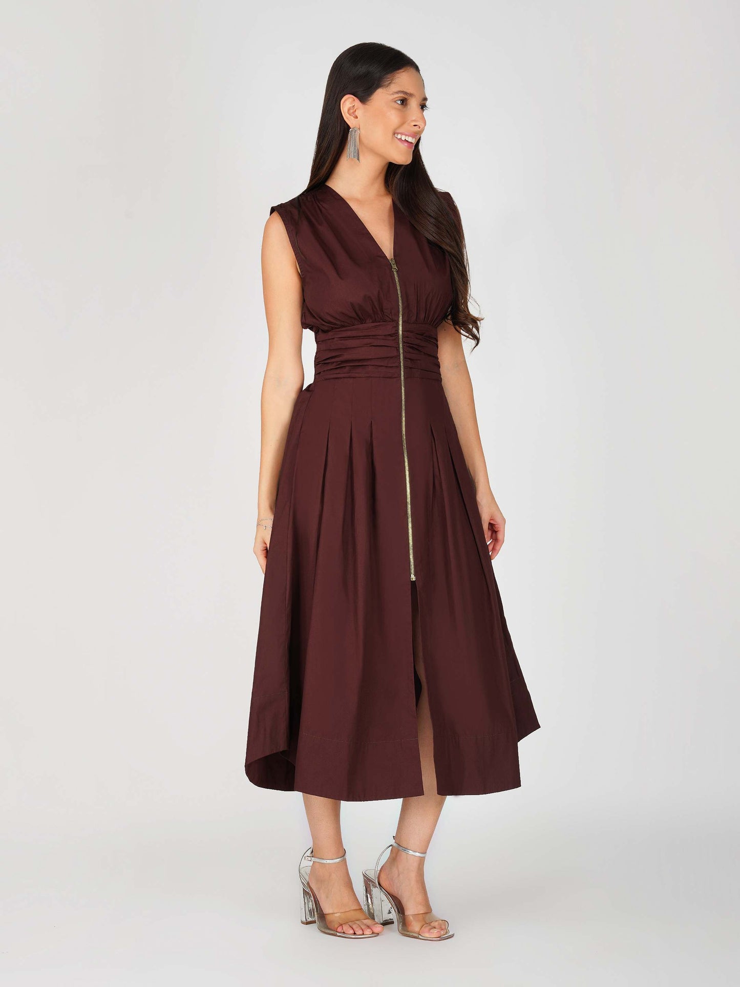 Brown Zipper Dress
