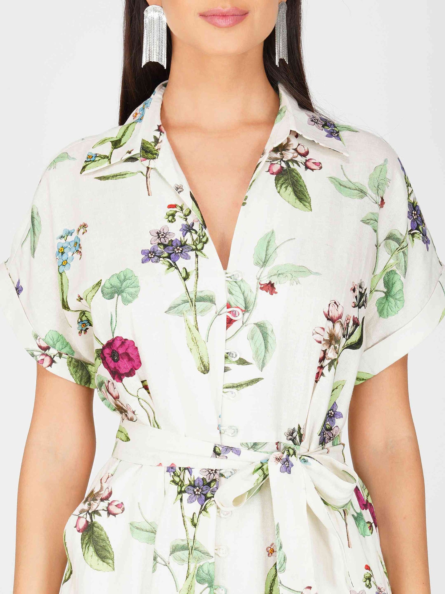 Printed Linen Midi Shirt Dress