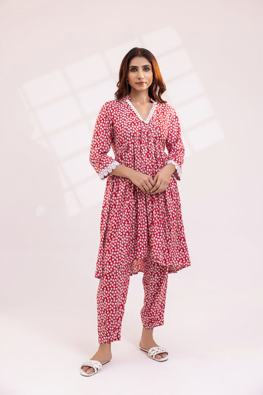 Red floral Co-ord Set
