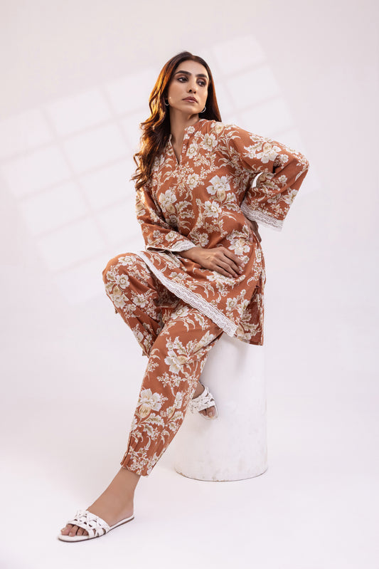Rust Floral Linen Co-ord Set