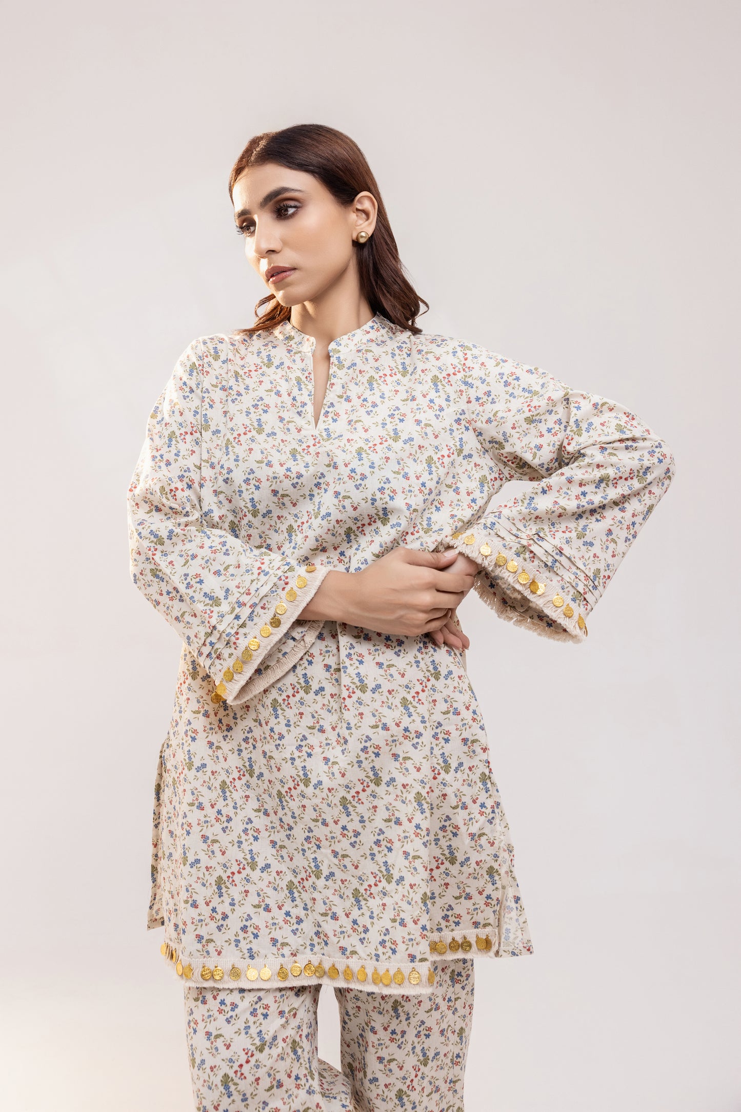 Beige Floral Linen Co-ord Set