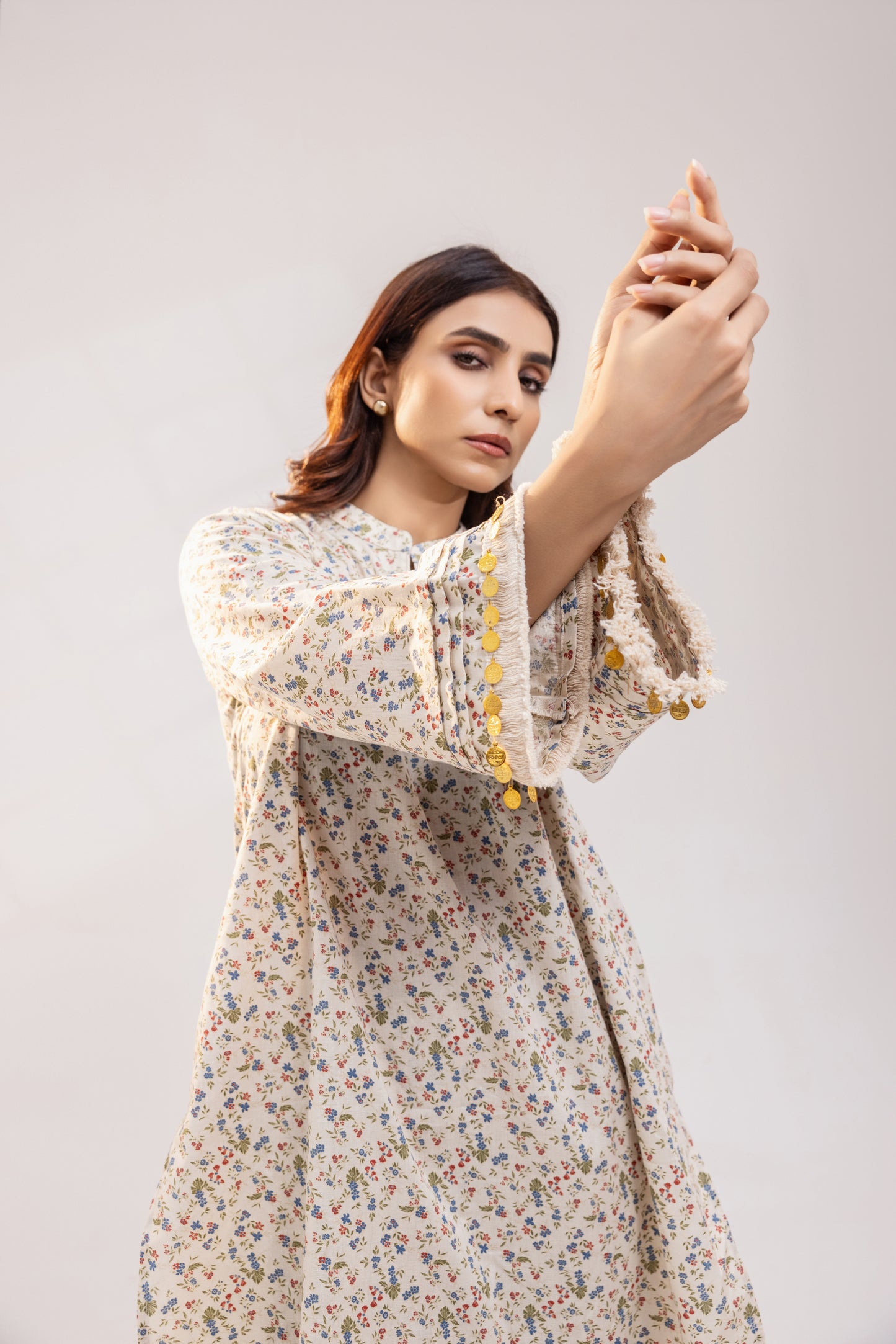 Beige Floral Linen Co-ord Set