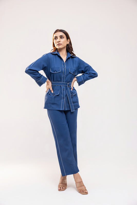 Blue Crepe Co-ord Set