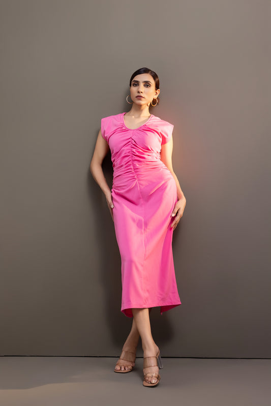 Pink Crepe Midi Dress