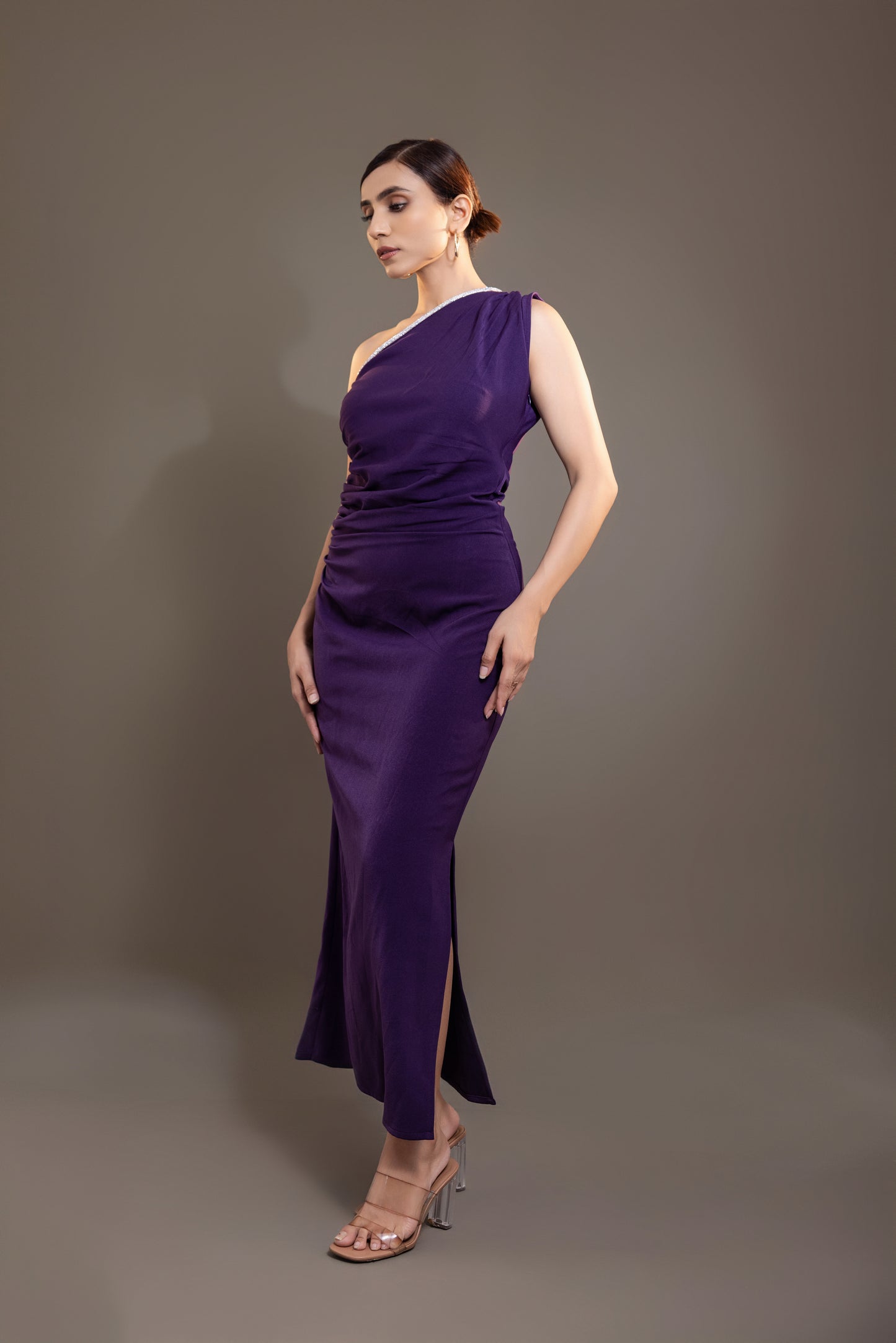 Asymmetric Crepe Long Dress