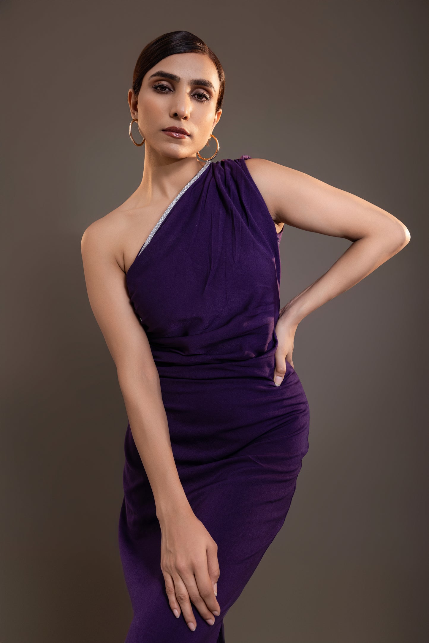 Asymmetric Crepe Long Dress