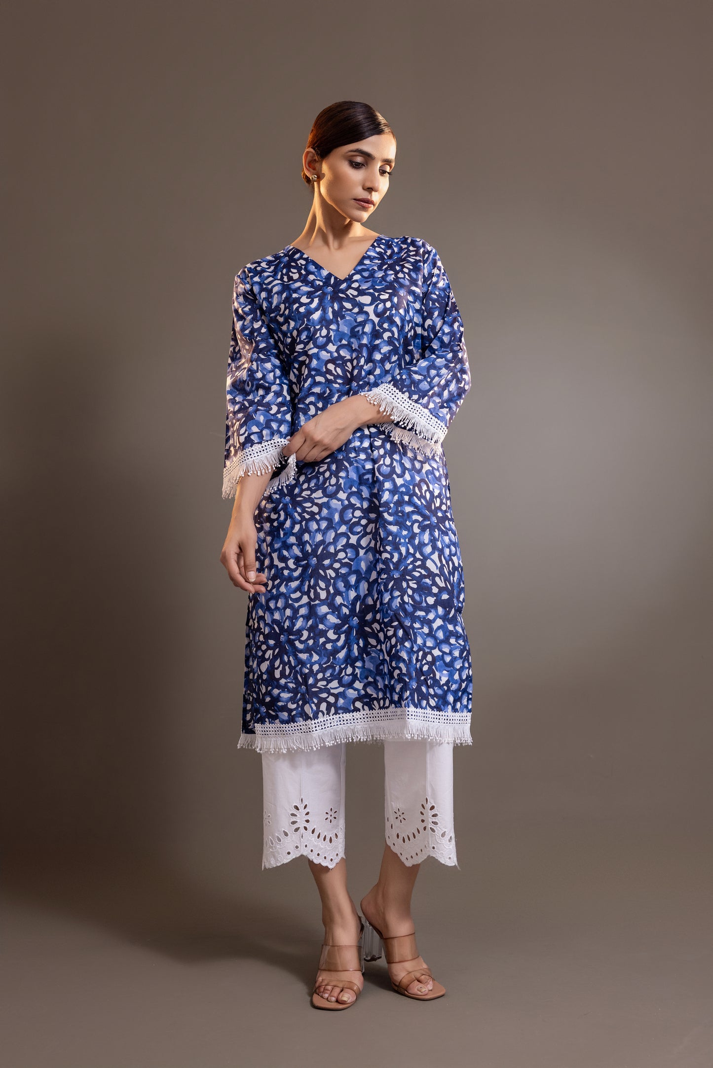 Blue Floral Kurta With Pants