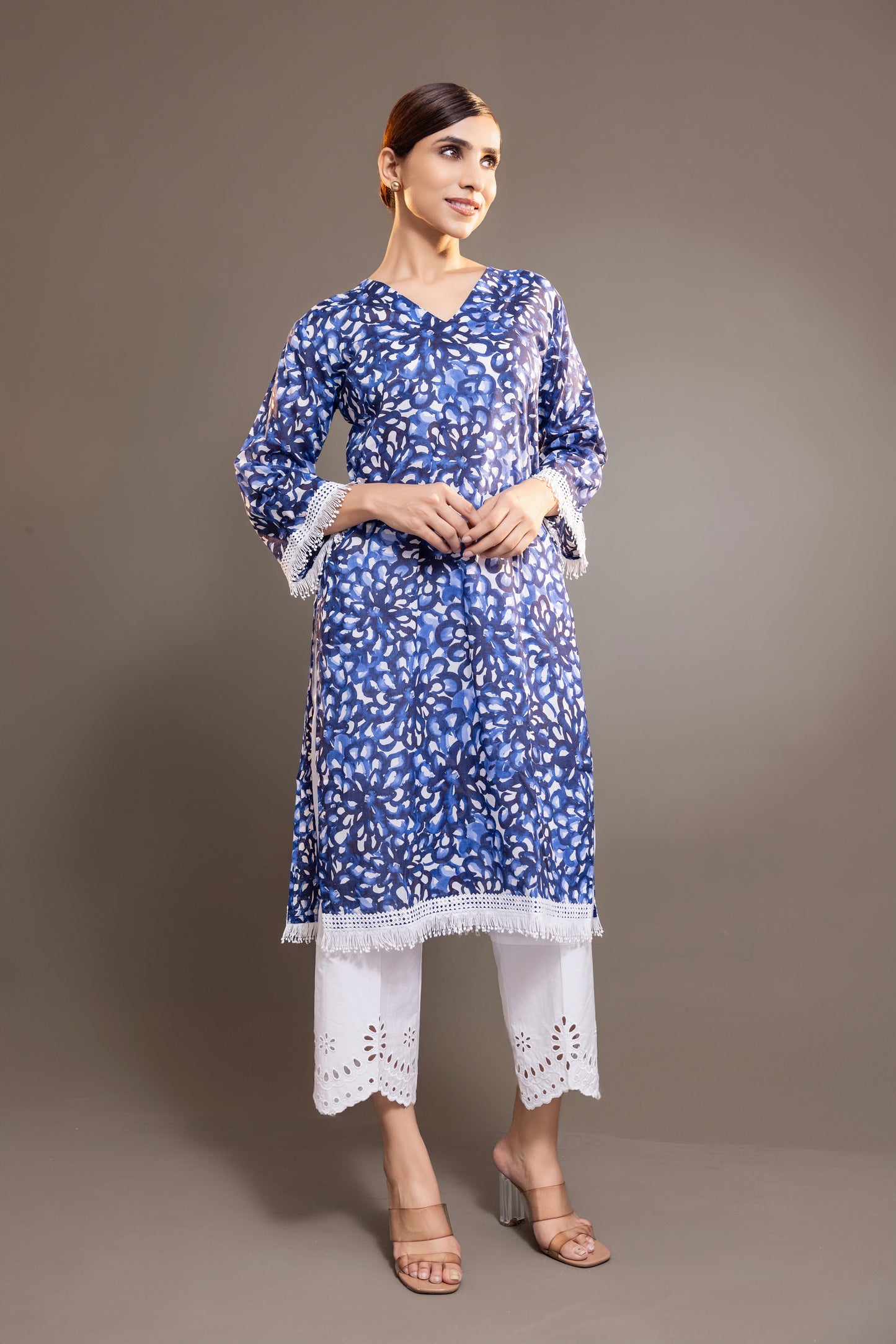 Blue Floral Kurta With Pants