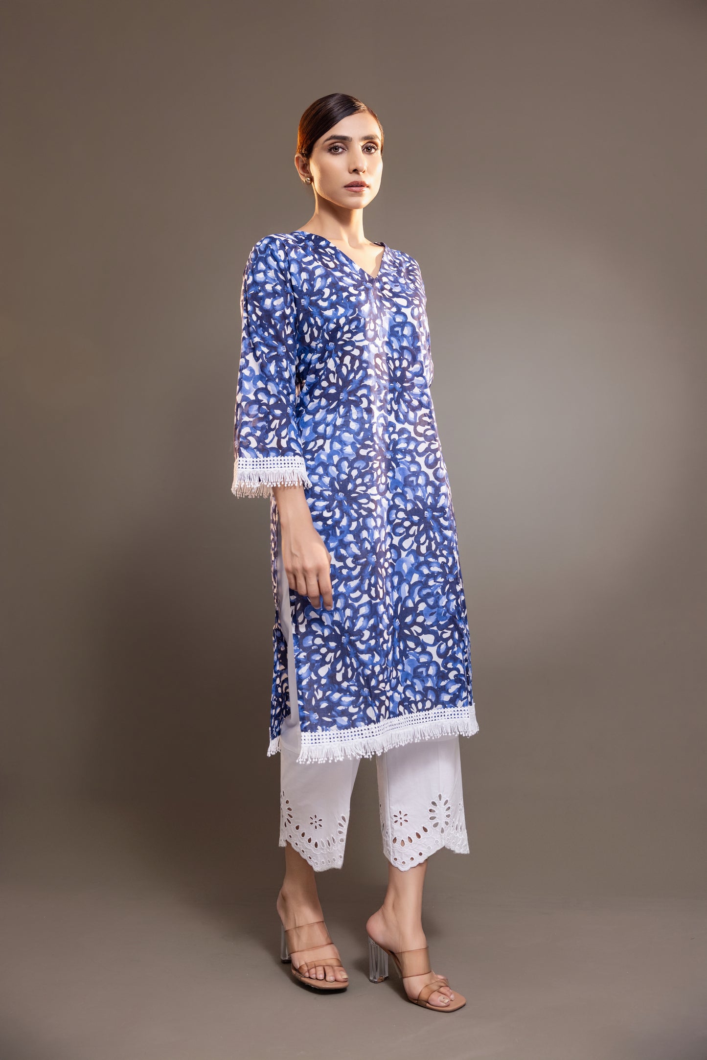 Blue Floral Kurta With Pants