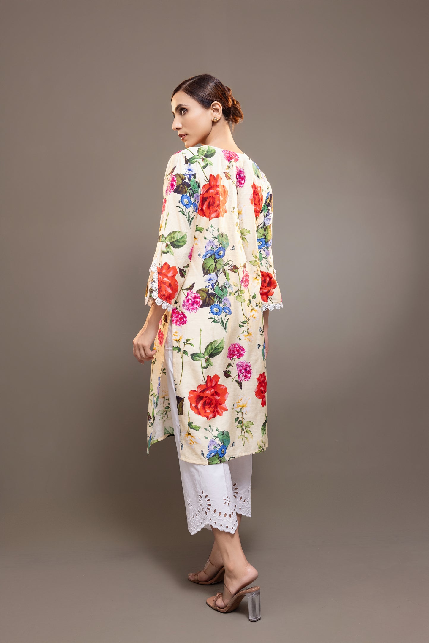 Yellow Floral Kurta With Pants Set