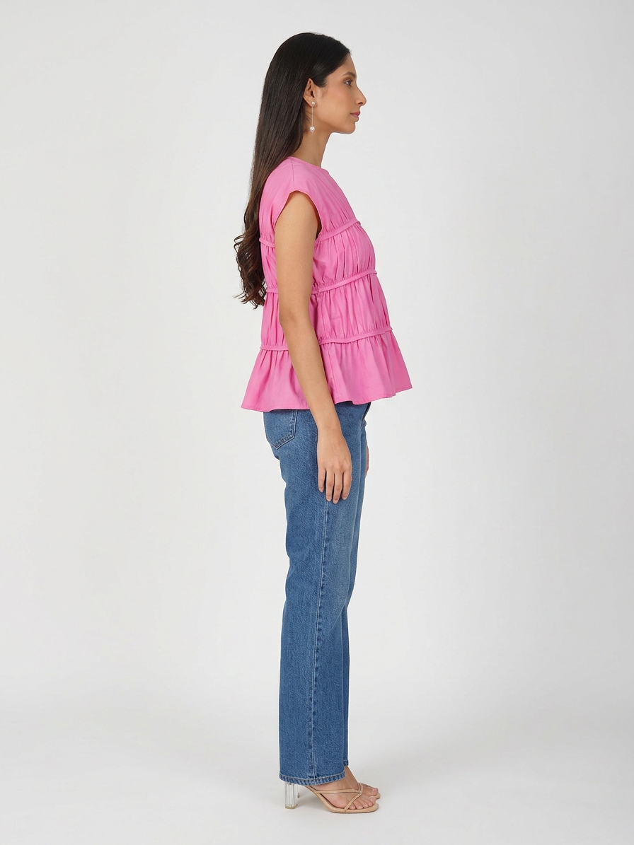 Pink Tiered Gathered Top