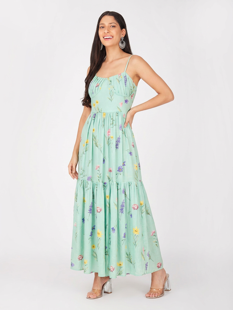 Mint Green Floral Maxi Dress
