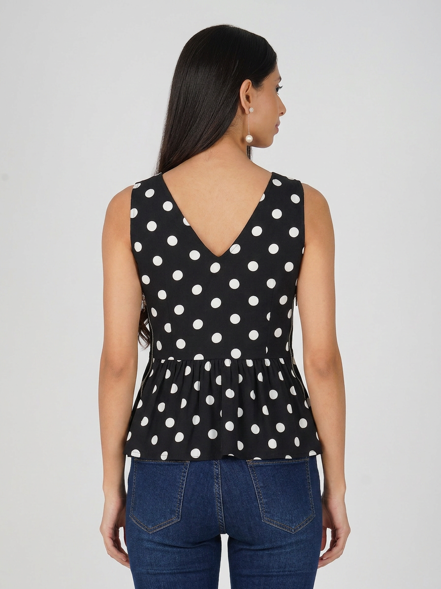 Classic Black Polka Dot Peplum Top