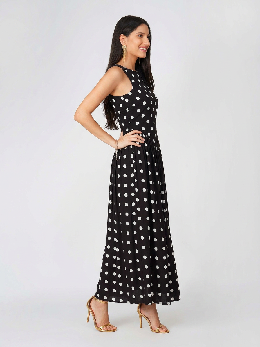 Polka Dot Sleeveless Maxi Dress