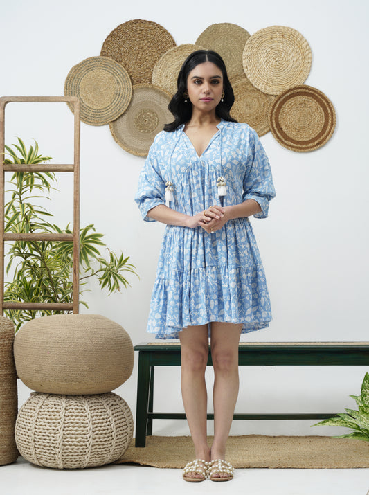 tiered cotton dress beach seashells vacation blue ocean seashells tassel comfortable vacation