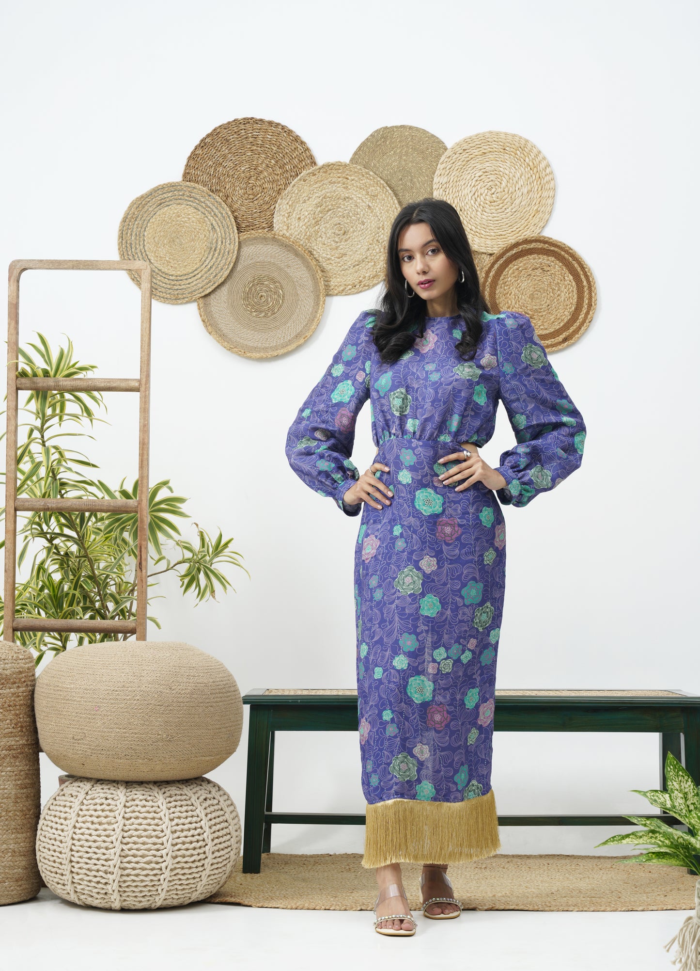 Linen blend midi dress