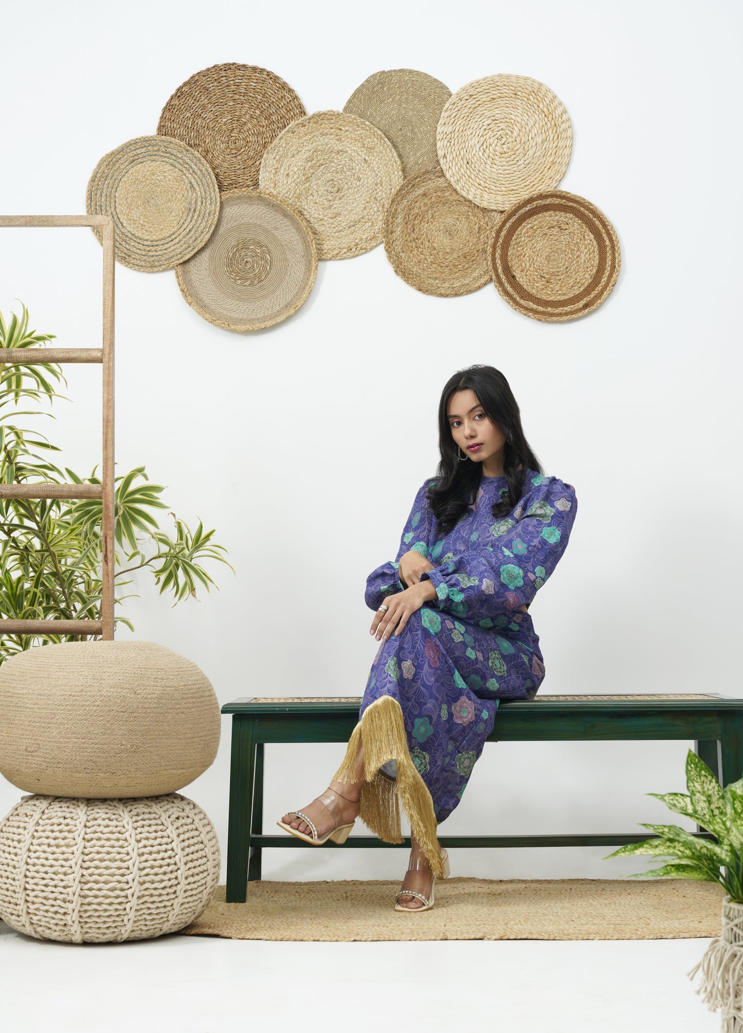 Linen blend midi dress