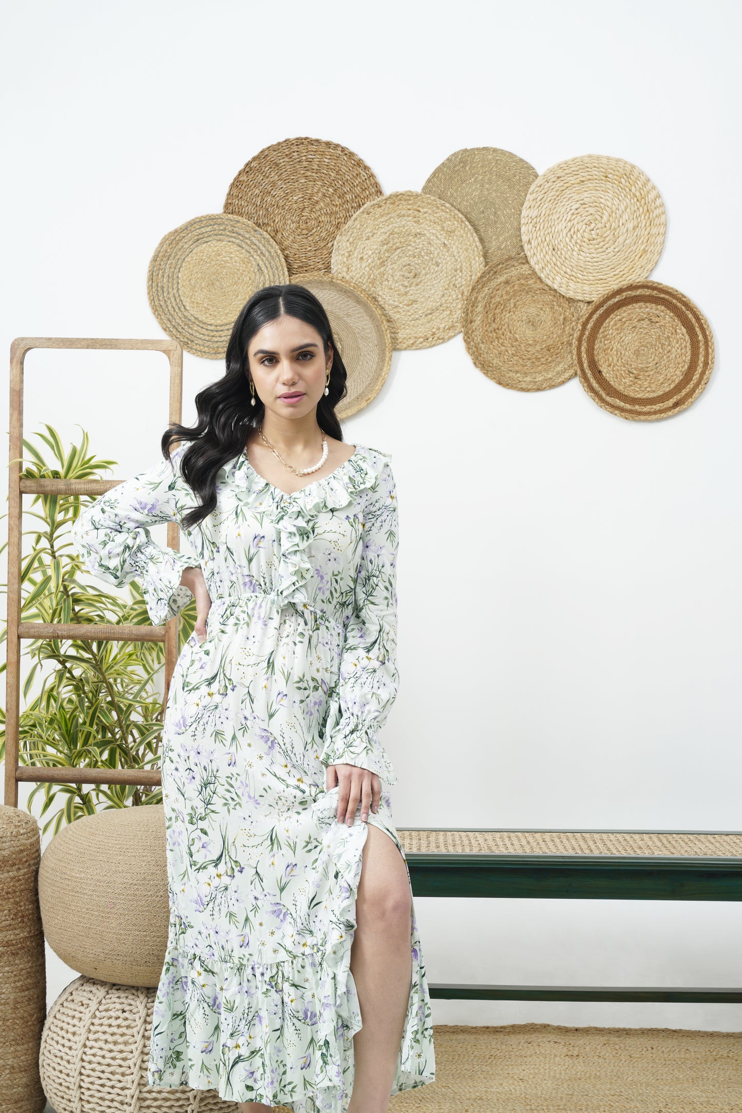 Mint floral ruffled dress