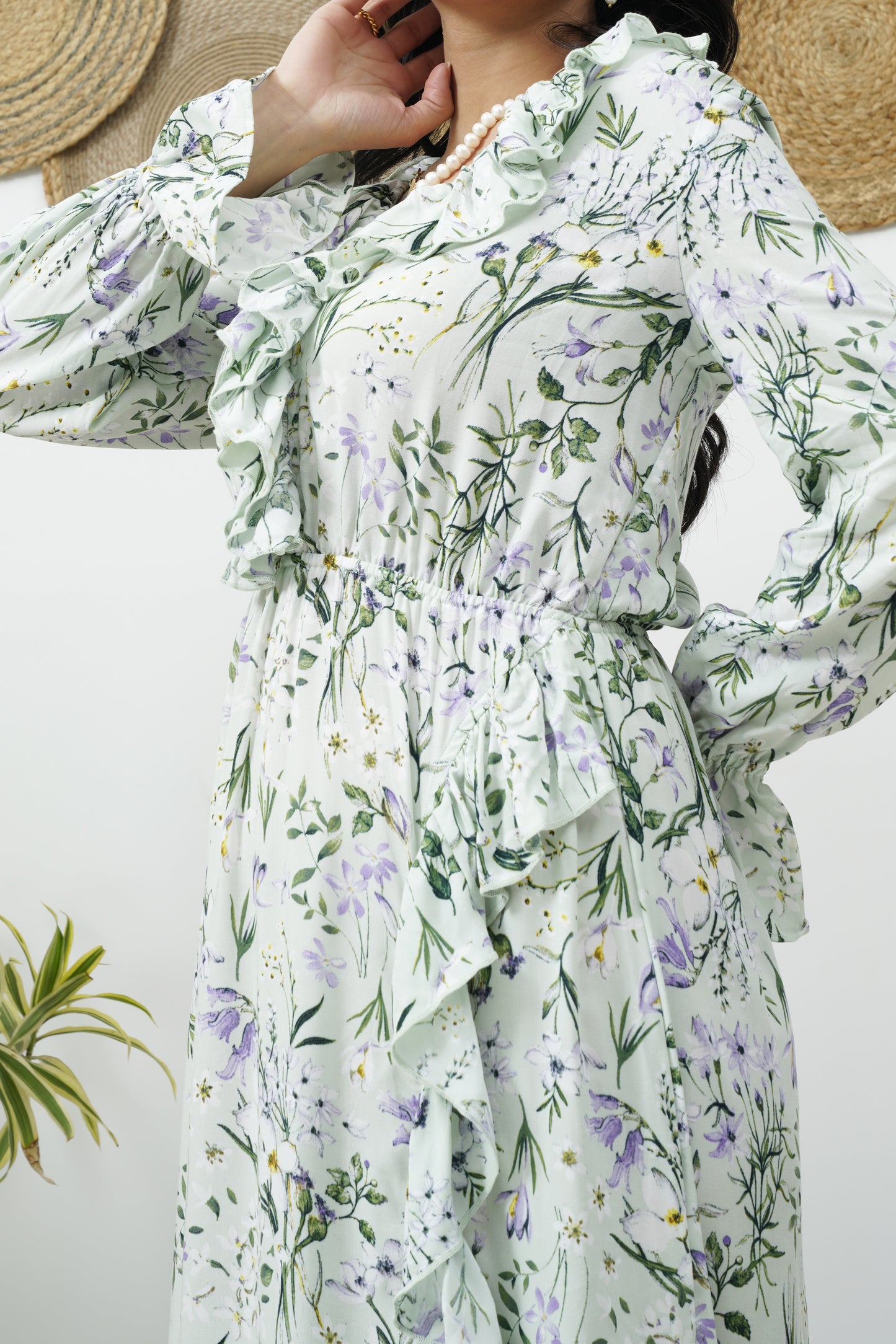 Mint floral ruffled dress