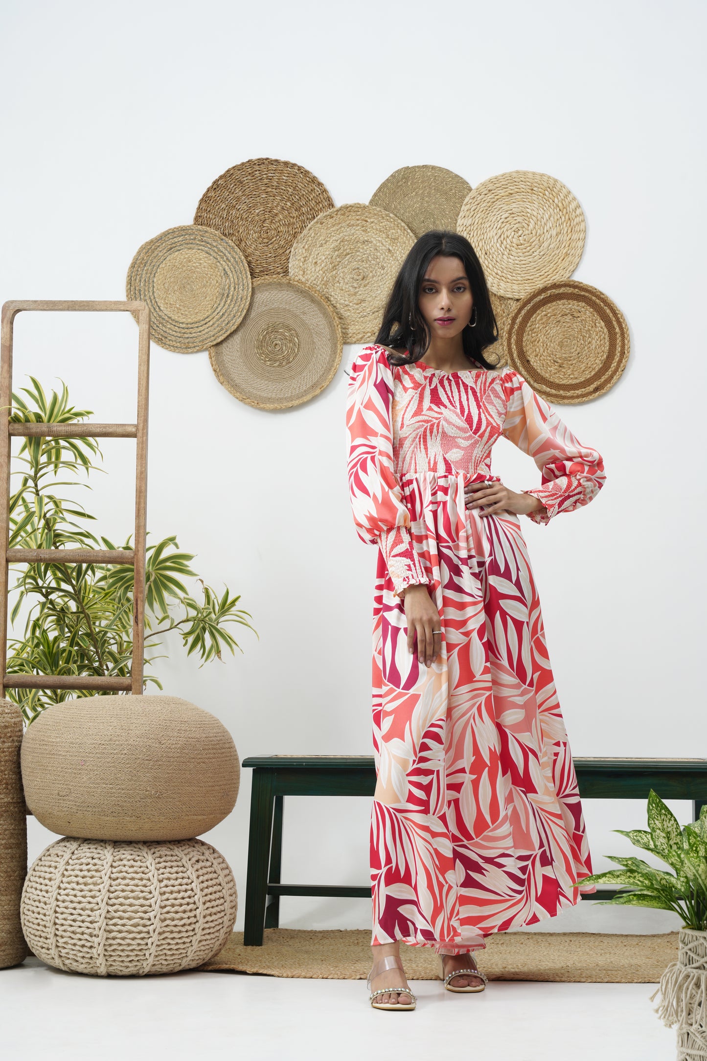 Tropical print midi dress