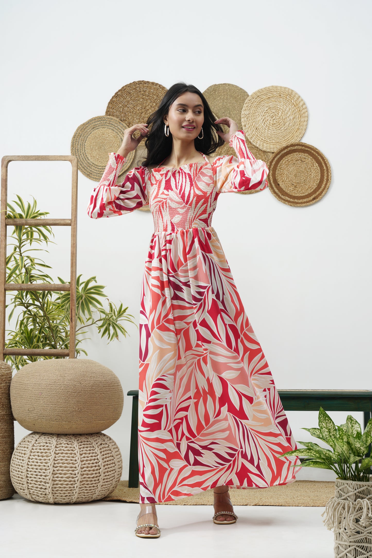 Tropical print midi dress